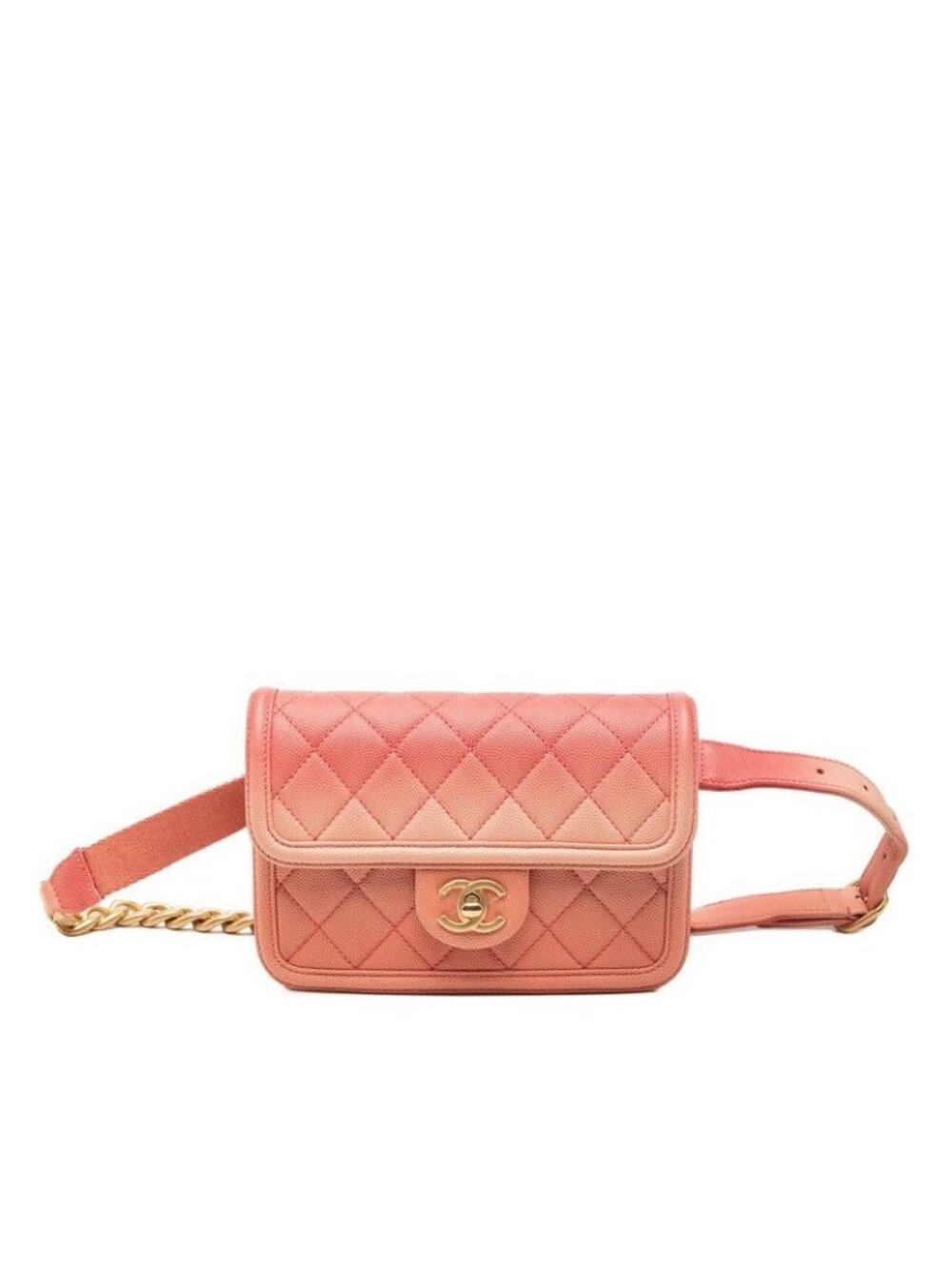Chanel Quilted CC Logo Sunset on the Sea Waist Bag Pink Caviar Leather